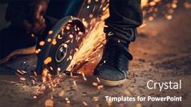  Presentation with hot work - Theme featuring welder-at-work-closeup-photo background and a tawny brown colored foreground