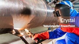  Presentation with welding safety - Audience pleasing presentation theme consisting of welder in factory welding metal backdrop and a tawny brown colored foreground