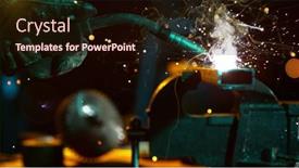  Presentation with steel factory - PPT theme having welder-welding-technical-steel-industrial background and a wine colored foreground