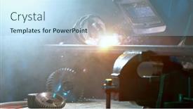  Presentation with steel factory - Slide deck consisting of welder-welding-technical-steel-industrial background and a light blue colored foreground