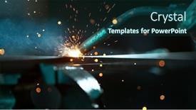  Presentation with steel factory - Presentation featuring welder-welding-technical-steel-industrial background and a ocean colored foreground