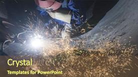  Presentation with welding - Colorful theme enhanced with welder with protective mask welding backdrop and a tawny brown colored foreground