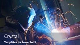 Presentation with welding - Colorful slide deck enhanced with welder worker at industrial arc backdrop and a navy blue colored foreground