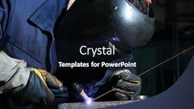  Presentation with factory - Audience pleasing theme consisting of beautiful businesswoman in suit holding paper holder earth with buildings and figures in background backdrop and a light blue colored foreground