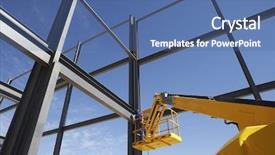  Presentation with steel - Colorful presentation design enhanced with welder working from cherry picker backdrop and a ocean colored foreground