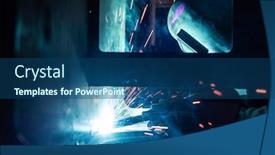  Presentation with factory - Colorful PPT theme enhanced with welder-working-in-factory backdrop and a ocean colored foreground