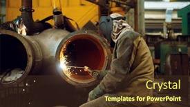  Presentation with welding - Slide deck having welder-works-with-metal background and a tawny brown colored foreground