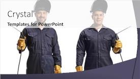  Presentation with machines - Presentation theme featuring welders-with-welding-machines-isolated background and a white colored foreground