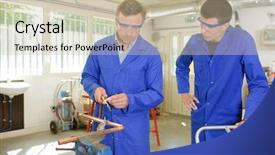  Presentation with vocational - Slide deck having welding machine - vocational learning background and a soft green colored foreground