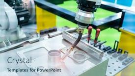  Presentation with manufacturing plant - Cool new PPT layouts with welding-machine-in-a-metal backdrop and a sky blue colored foreground