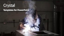  Presentation with repair shop - Theme featuring welding operator in an auto repair shop background and a dark gray colored foreground