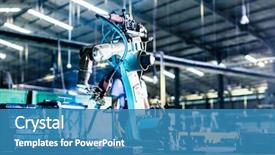  Presentation with welding - Slide set with welding robot in production plant background and a teal colored foreground