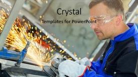  Presentation with welding safety - Slides with welding safety - welder perfecting his work background and a coral colored foreground