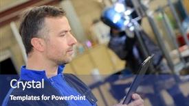  Presentation with welding safety - Audience pleasing theme consisting of welding safety - workman holding a clipboard backdrop and a ocean colored foreground