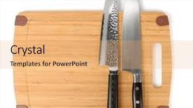  Presentation with knives - Theme having welding stainless steel - two knives on a bamboo background and a  colored foreground
