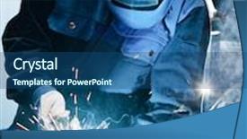  Presentation with welding - Presentation design consisting of protective equipment background industrial safety - welding work background and a ocean colored foreground