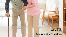  Presentation with carer - Slide set having welfare - home helper carer and senior background and a lemonade colored foreground