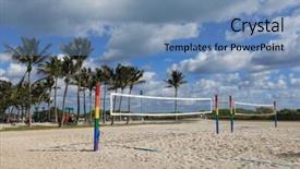  Presentation with miami beach - PPT theme enhanced with well as volleyball nets abound background and a teal colored foreground