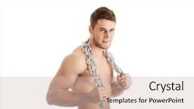 Presentation with chains - Amazing slide set having well build young male model with chains over his body backdrop and a soft green colored foreground