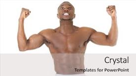  Presentation with black man - PPT theme having well-built muscular black man background and a light gray colored foreground