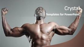  Presentation with well - Colorful presentation theme enhanced with well-built muscular black man backdrop and a gray colored foreground