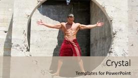  Presentation with structure - Audience pleasing presentation theme consisting of well defined - muscular man posing in concrete backdrop and a  colored foreground