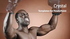  Presentation with fight two boxer boxing - Cool new slides with well defined - muscular serious looking boxer raises backdrop and a tawny brown colored foreground