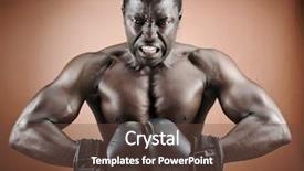  Presentation with boxer - Slide deck with well defined - muscular serious looking boxer training background and a tawny brown colored foreground