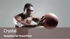  Presentation with basketball design - Slides enhanced with well defined - shirtless muscular man passing background and a  colored foreground