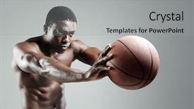  Presentation with tennis and basketball - Slides having well defined - shirtless muscular man passing background and a  colored foreground