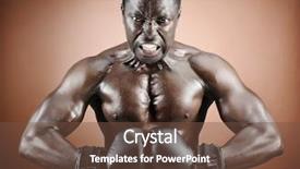  Presentation with flexing - Audience pleasing slide deck consisting of well defined - strong man flexing pectoral backdrop and a tawny brown colored foreground