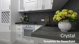  Presentation with kitchen furniture - Presentation theme consisting of well-designed-wooden-furniture background and a gray colored foreground