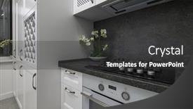  Presentation with kitchen furniture - Colorful PPT theme enhanced with well-designed-wooden-furniture backdrop and a dark gray colored foreground