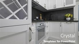  Presentation with kitchen furniture - Presentation design having well-designed-wooden-furniture background and a gray colored foreground