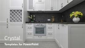  Presentation with kitchen furniture - PPT layouts featuring well-designed-wooden-furniture background and a gray colored foreground