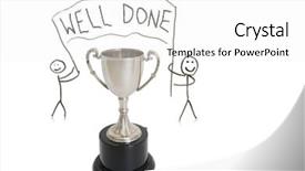  Presentation with award winning - Theme enhanced with well done - award for winning over white background and a  colored foreground