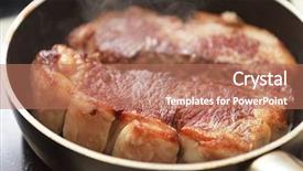  Presentation with done - Colorful presentation theme enhanced with well done - beef steak in a frying backdrop and a coral colored foreground