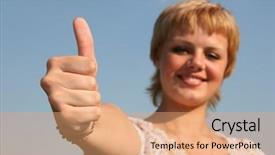  Presentation with done - Presentation design consisting of well done - girl with ok background and a coral colored foreground