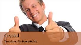  Presentation with executive business negotiation skills - Cool new PPT theme with well done - handsome caucasian executive in business backdrop and a red colored foreground