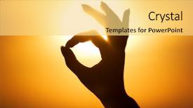  Presentation with worship religious silhouette - Audience pleasing PPT theme consisting of well done - ok hand sign silhouette backdrop and a yellow colored foreground