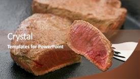  Presentation with done - Presentation design consisting of well done - steak in pan background and a coral colored foreground