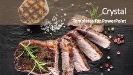  Presentation with graphite - PPT theme consisting of well done - steak ribeye with spices background and a violet colored foreground