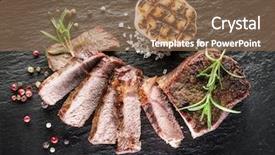  Presentation with done - Cool new slides with well done - steak ribeye with spices backdrop and a coral colored foreground