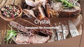  Presentation with done - Audience pleasing theme consisting of well done - steak ribeye with spices backdrop and a tawny brown colored foreground