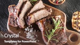  Presentation with done - Slide deck with well done - steak ribeye with spices background and a tawny brown colored foreground