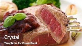  Presentation with steak - PPT layouts featuring well done - steak with cowberry sauce background and a tawny brown colored foreground