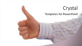  Presentation with done - Presentation enhanced with well done - thumbs up on a white background and a white colored foreground