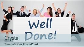  Presentation with done - PPT theme enhanced with well done word writing background and a light blue colored foreground