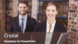  Presentation with office - Slide deck enhanced with well dressed - portrait of happy businesswoman standing background and a tawny brown colored foreground