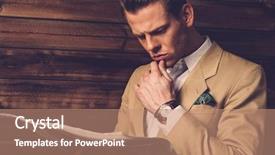  Presentation with interior cottage - PPT theme consisting of well dressed - stylish man with newspaper background and a coral colored foreground